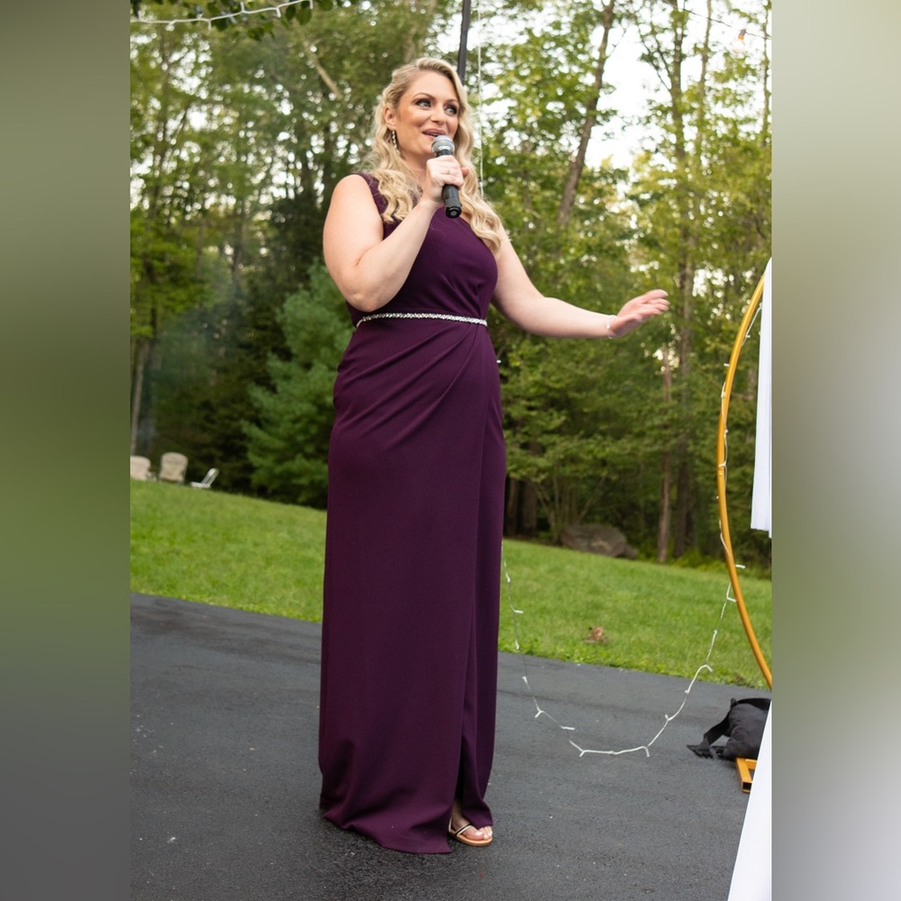 Calvin Klein Draped One-Shoulder Gown Plum - Picture 4 of 6